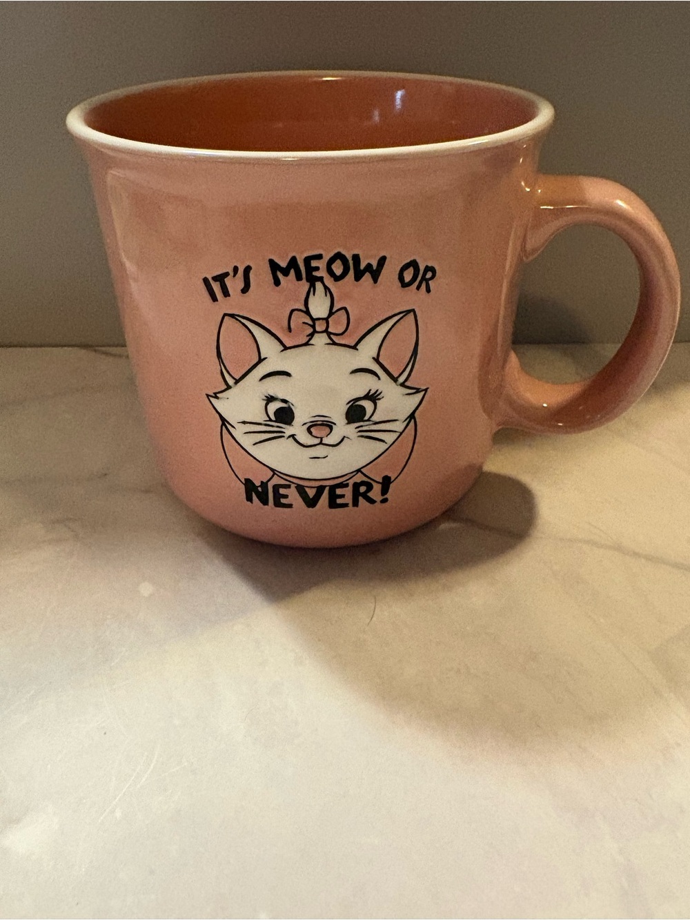 Disney Pink Cat Mug - "It's Meow or Never!"